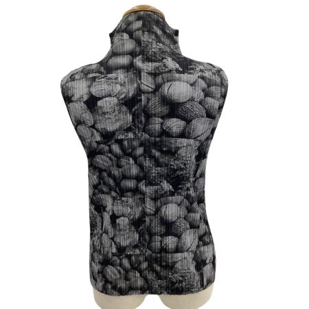 ISSEY MIYAKE イッセイミヤケ PLEATS PLEASE ノースリーブカットソー 植物柄 モノクロ SIZE 3 PP63-JK691 グレー