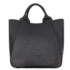 レディース ハンドバッグ レザー オーストリッチ ブラック Bランク