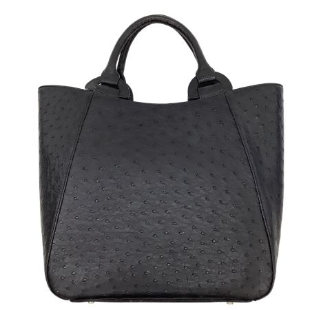 レディース ハンドバッグ レザー オーストリッチ ブラック