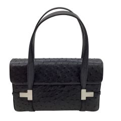 レディース ハンドバッグ オーストリッチ レザー ブラック Bランク