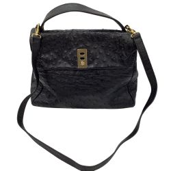 borelli p レディース ２WAYバッグ オーストリッチ レザー ブラック Bランク