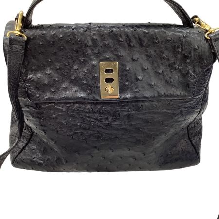 borelli p レディース ２WAYバッグ オーストリッチ レザー ブラック