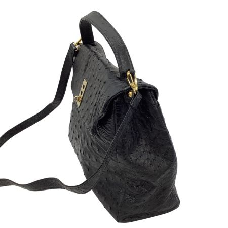 borelli p レディース ２WAYバッグ オーストリッチ レザー ブラック