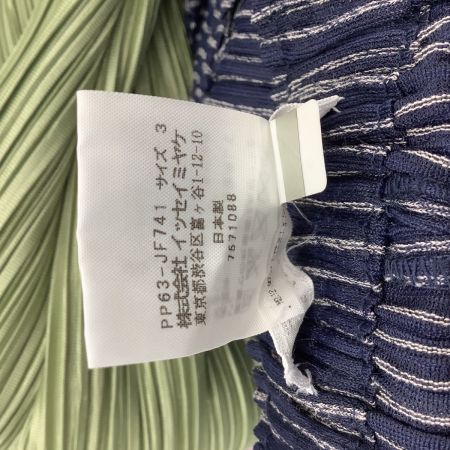 ISSEY MIYAKE イッセイミヤケ PLEATS PLEASE パンツ 変形 ストライㇷ゚ SIZE 3 PP63-JF741 ネイビー