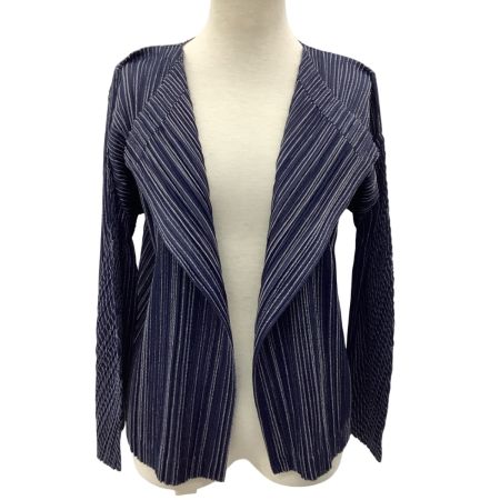 ISSEY MIYAKE イッセイミヤケ PLEATS PLEASE カーディガン ストライプ SIZE 3 PP63-JO744 ネイビー