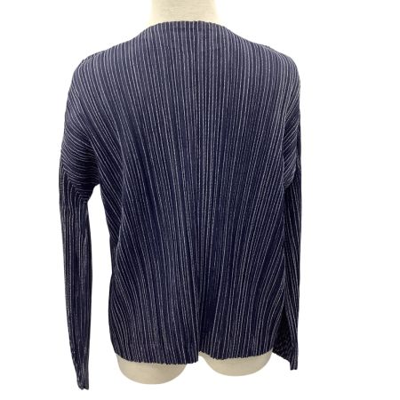 ISSEY MIYAKE イッセイミヤケ PLEATS PLEASE カーディガン ストライプ SIZE 3 PP63-JO744 ネイビー
