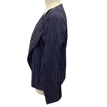 ISSEY MIYAKE イッセイミヤケ PLEATS PLEASE カーディガン ストライプ SIZE 3 PP63-JO744 ネイビー