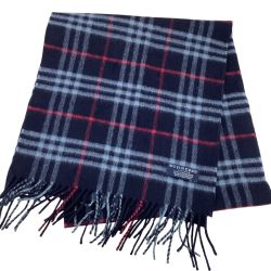BURBERRY LONDON バーバリーロンドン マフラー カシミア100％ ネイビー×レッド Bランク