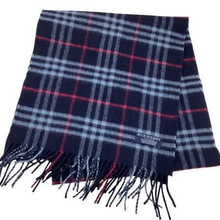 BURBERRY LONDON バーバリーロンドン マフラー カシミア100％ ネイビー×レッド