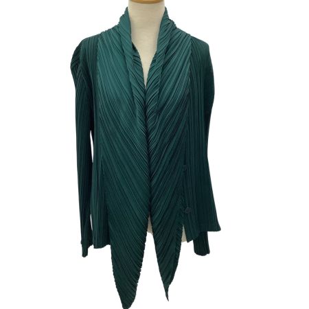 ISSEY MIYAKE イッセイミヤケ PLEATS PLEASE 変形 カーディガン ジャケット  SIZE 2 グリーン