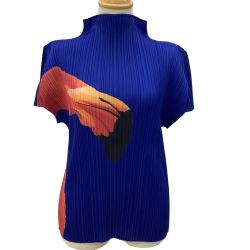 ISSEY MIYAKE イッセイミヤケ PLEATS PLEASE カットソー フラミンゴ 鹿  SIZE 5 PP51-JK772 ブルー Bランク