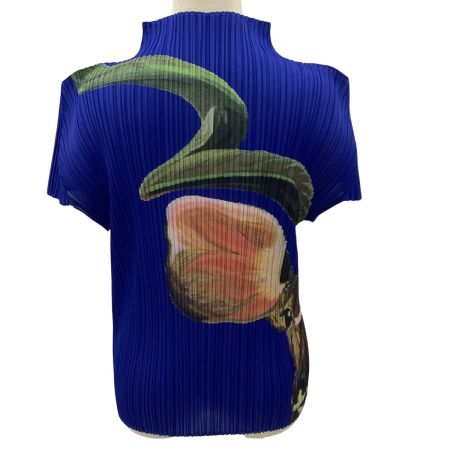 ISSEY MIYAKE イッセイミヤケ PLEATS PLEASE カットソー フラミンゴ 鹿  SIZE 5 PP51-JK772 ブルー