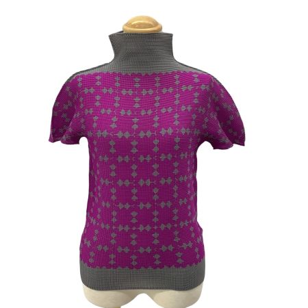 ISSEY MIYAKE イッセイミヤケ Me ミー ワッフル プリーツ カットソー 総柄  パープル×グレー