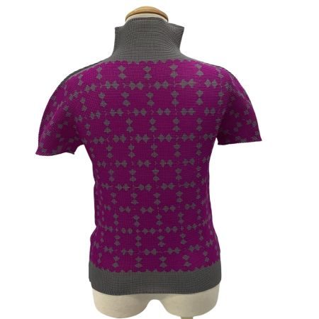 ISSEY MIYAKE イッセイミヤケ Me ミー ワッフル プリーツ カットソー 総柄  パープル×グレー