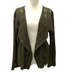 ISSEY MIYAKE イッセイミヤケ PLEATS PLEASE カーディガン  メッシュ チェック SIZE 3 PP63-J0553 オリーブ Bランク