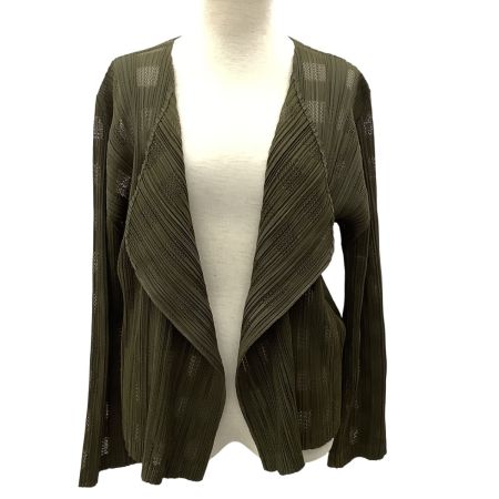 ISSEY MIYAKE イッセイミヤケ PLEATS PLEASE カーディガン  メッシュ チェック SIZE 3 PP63-J0553 オリーブ