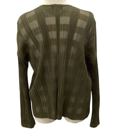 ISSEY MIYAKE イッセイミヤケ PLEATS PLEASE カーディガン  メッシュ チェック SIZE 3 PP63-J0553 オリーブ