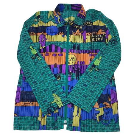 ISSEY MIYAKE イッセイミヤケ 希少 PLEATS PLEASE ジャケット スカート セットアップ 石畳の街風景 SIZE 3 グリーン