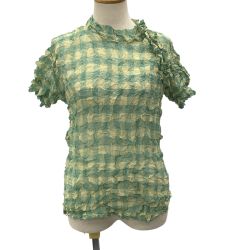 ISSEY MIYAKE イッセイミヤケ レディース 絞り カットソー SIZE 2 チェック IM32FJ209 グリーン×イエロー Bランク