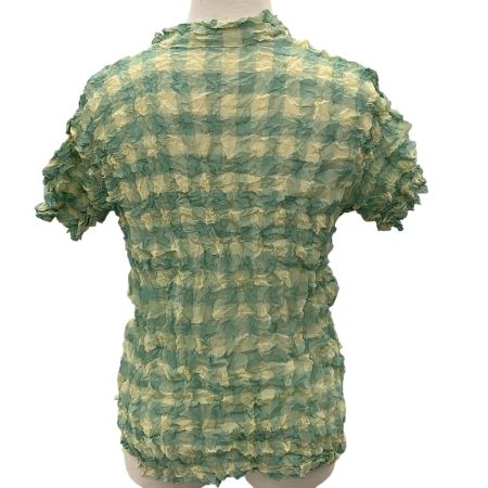 ISSEY MIYAKE イッセイミヤケ レディース 絞り カットソー SIZE 2 チェック IM32FJ209 グリーン×イエロー