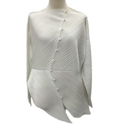 ISSEY MIYAKE イッセイミヤケ レディース 変形 プリーツ アシンメトリー シャツ SIZE L IM92-FJ914 ホワイト Bランク