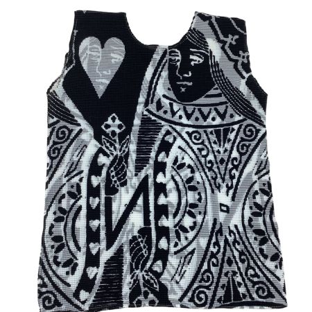 ISSEY MIYAKE イッセイミヤケ Me ミー レディース ノースリーブカットソー ワッフルプリーツ トランプ柄 MI71FR712 ブラック