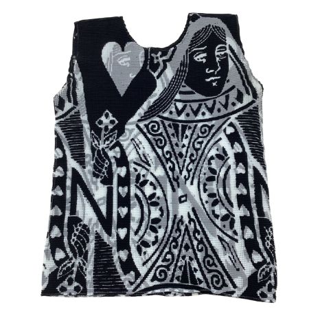 ISSEY MIYAKE イッセイミヤケ Me ミー レディース ノースリーブカットソー ワッフルプリーツ トランプ柄 MI71FR712 ブラック