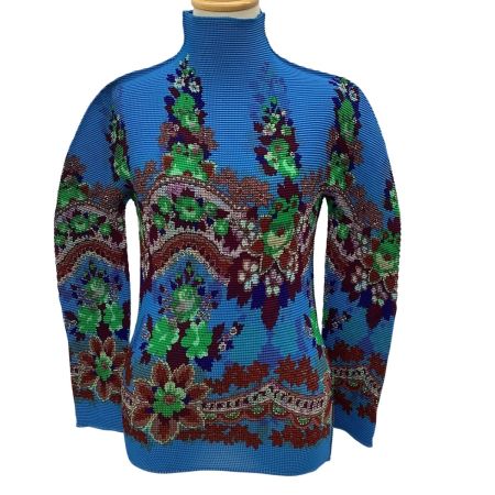 ISSEY MIYAKE イッセイミヤケ レディース ワッフルプリーツ カットソー 総柄 MI53FJ601 ブルー