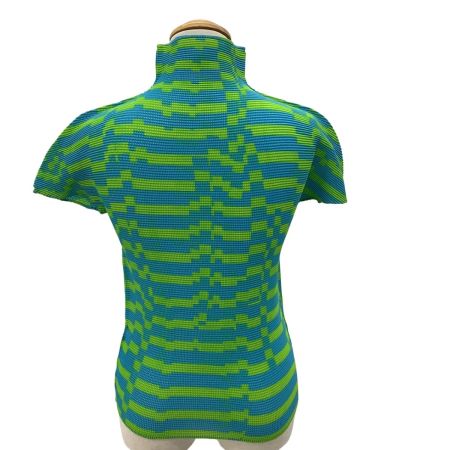 ISSEY MIYAKE イッセイミヤケ Me ミー レディース ワッフルプリーツ カットソー MI41FK425 スカイブルー×黄緑