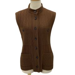 ISSEY MIYAKE イッセイミヤケ プリーツ ノースリーブシャツ ベスト SIZE L IM74-FE901 ブラウン Bランク