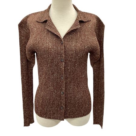 ISSEY MIYAKE イッセイミヤケ PLEATS PLEASE ジャケット 転写 SIZE 3  PP84-JK424 ブラウン