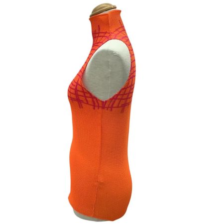 ME ISSEY MIYAKE イッセイミヤケ ミー ノースリーブカットソー ワッフル プリーツ オレンジ