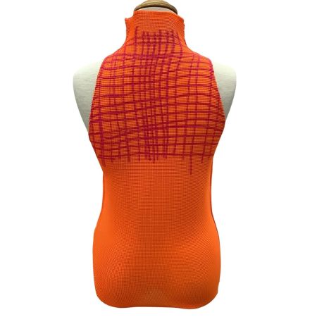 ME ISSEY MIYAKE イッセイミヤケ ミー ノースリーブカットソー ワッフル プリーツ オレンジ