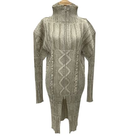 ISSEY MIYAKE イッセイミヤケ PLEATS PLEASE ケーブルニット転写 ジップアップ ジャケット SIZE ２ PP64-JA433 ベージュ