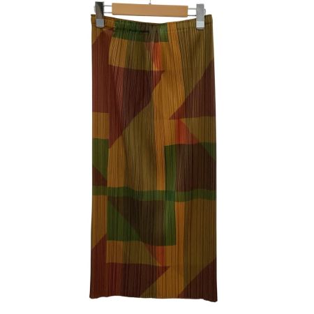 ISSEY MIYAKE イッセイミヤケ PLEATS PLEASE スカート SIZE 3 総柄 PP73-JG764 オレンジ
