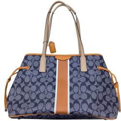 COACH コーチ ハンドバッグ シグネチャー F29064 ネイビー×オレンジ Bランク