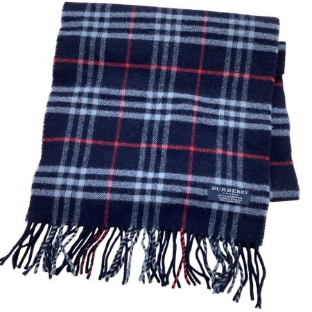 BURBERRY LONDON バーバリーロンドン マフラー チェック ラムウール 100％ ネイビー