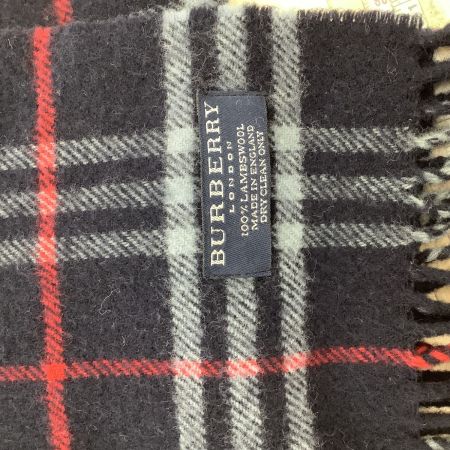 BURBERRY LONDON バーバリーロンドン マフラー チェック ラムウール 100％ ネイビー