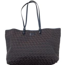 FENDI フェンディ トートバッグ  ズッキーノ キャンバス×レザー ブラウン Bランク