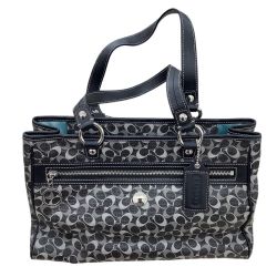 COACH コーチ レディース ハンドバッグ シグネチャー ダークグレー×ブラック Bランク