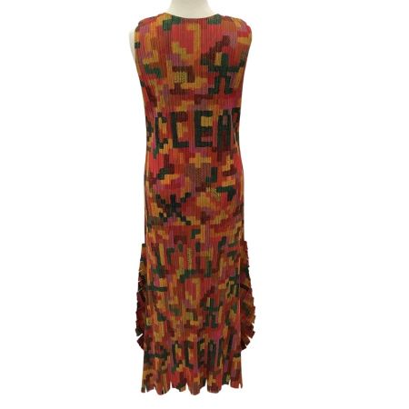 ISSEY MIYAKE イッセイミヤケ PLEATS PLEASE 変形 ノースリーブワンピース SIZE ４ 総柄 PP73-JH535 レッド