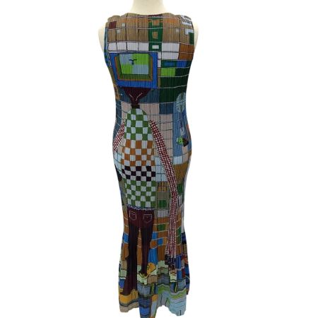ISSEY MIYAKE イッセイミヤケ PLEATS PLEASE ワンピース グラフィックアート柄 ノースリーブワンピース SIZE 3 PP14-JH146 マルチカラー