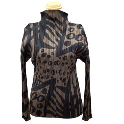 ISSEY MIYAKE イッセイミヤケ PLEATS PLEASE カットソー SIZE 3 総柄 PP33-JK741 ブラウン Bランク