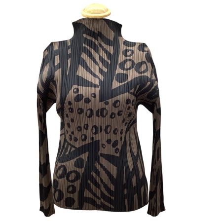 ISSEY MIYAKE イッセイミヤケ PLEATS PLEASE カットソー SIZE 3 総柄 PP33-JK741 ブラウン