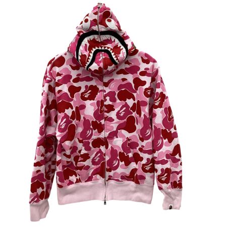 A BATHING APE アベイシングエイプ カモフラージュ柄 シャークパーカー SIZE S ピンク