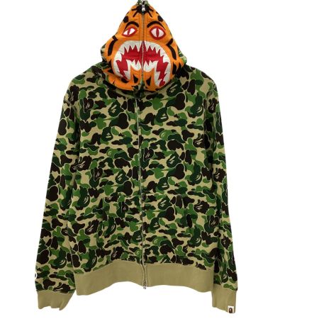 A BATHING APE アベイシングエイプ メンズ カモフラージュ柄 タイガーモチーフ パーカー SIZE L グリーン