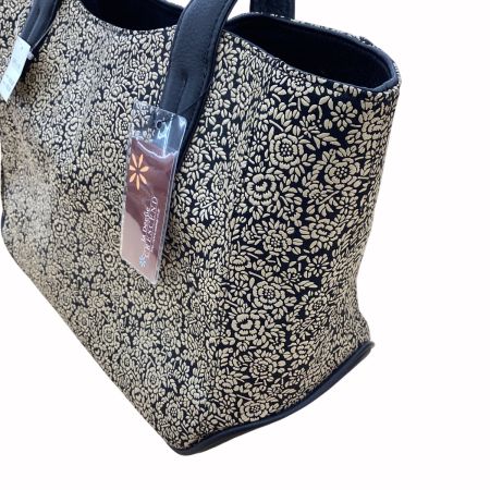 レディース ハンドバッグ 未使用 タグ付き レザー 牛革 ブラック×ベージュ