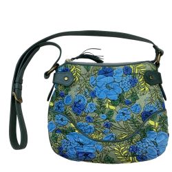 レディース ショルダーバッグ レザー 花柄 グリーン Bランク