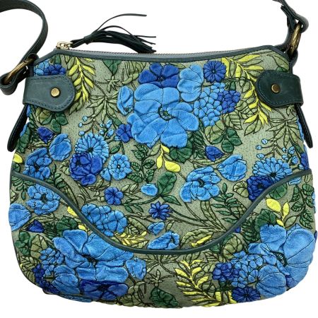 レディース ショルダーバッグ レザー 花柄 グリーン