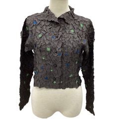 ISSEY MIYAKE イッセイミヤケ 立体 花モチーフ ジャケット  SIZE 2 IM22FD905 ブラック Bランク